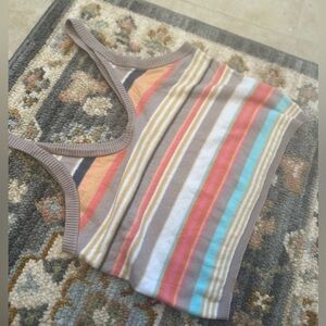 Women’s O’NIELL sweater tank top striped colorful tan pink crop summer medium